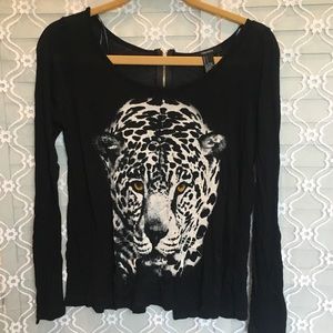 Black Leopard Cutout Top
